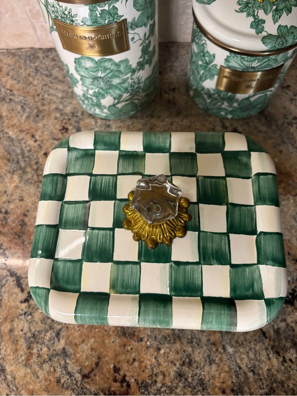 NEW! Mackenzie-Childs Emerald Check Recipe Box w/Recipe Cards